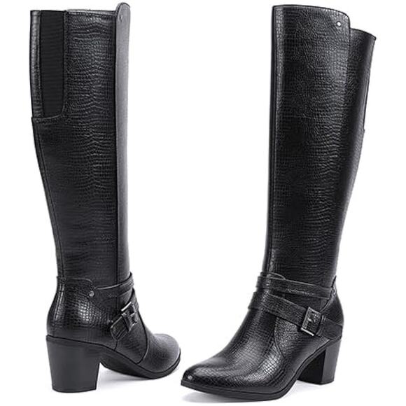 EETTARO Women's Knee High Block Heel Boots: Winter Fashion, Pointed Toe, SZ 9.5 - Picture 1 of 9